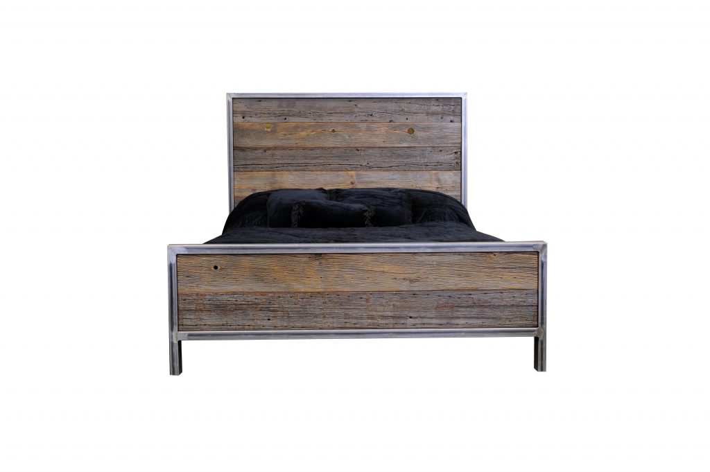 Rustic Industrial Metal And Wood Bed Four Corner Furniture Bozeman MT