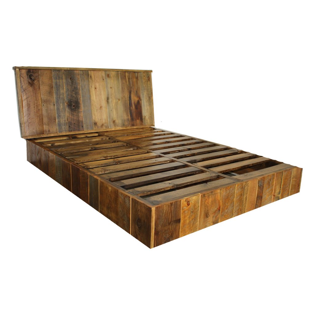 Barnwood Platform Bed And Wall Mounted Headboard Four Corner