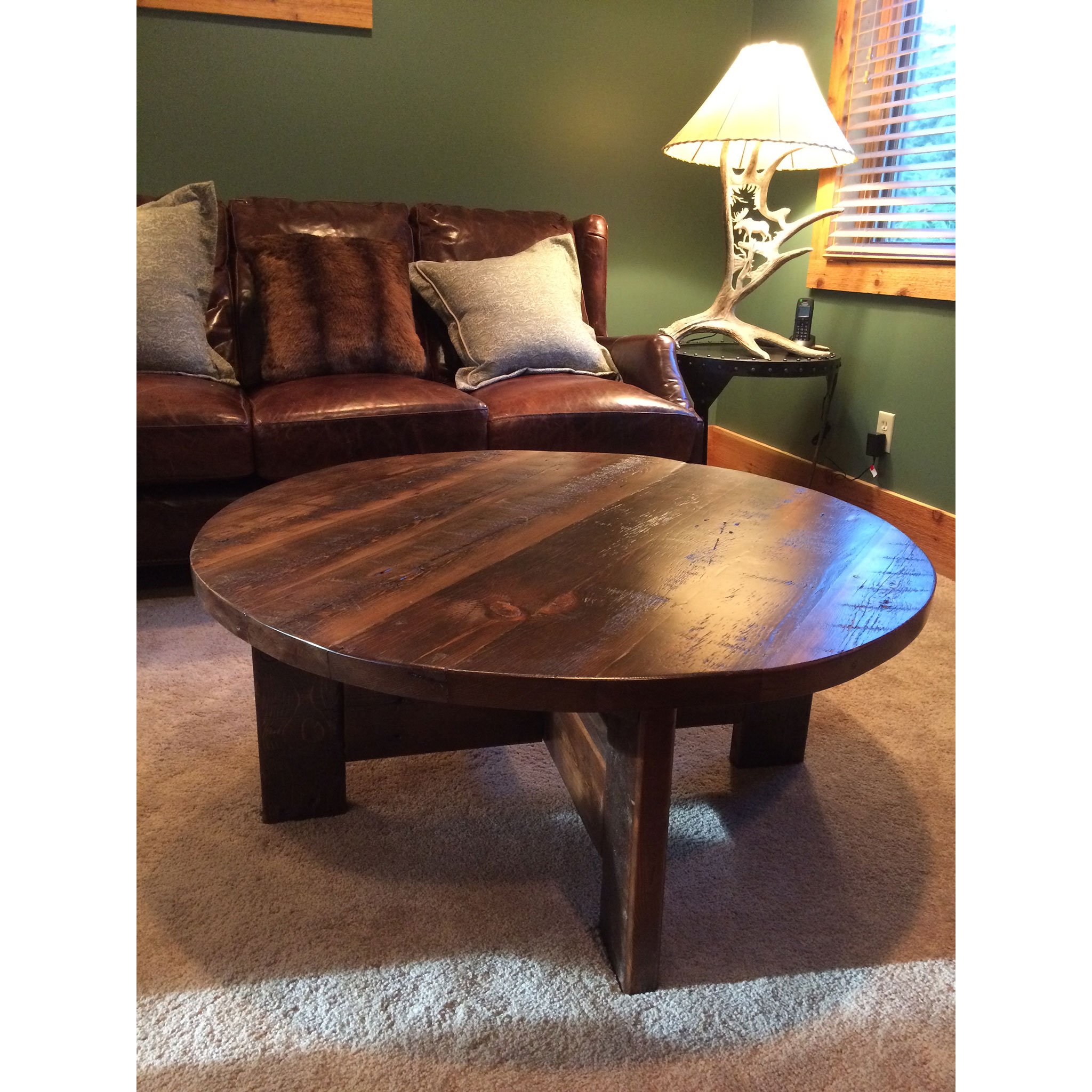 Reclaimed Wood Round Coffee Table, Round Reclaimed Wood Coffee Table With Storage