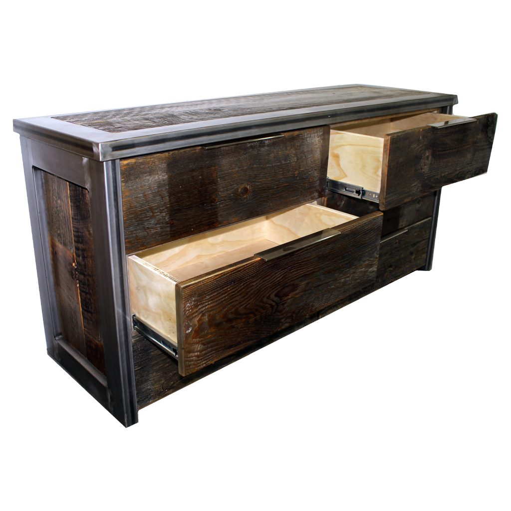 Modern Industrial Grey Metal And Reclaimed Wood Dresser 