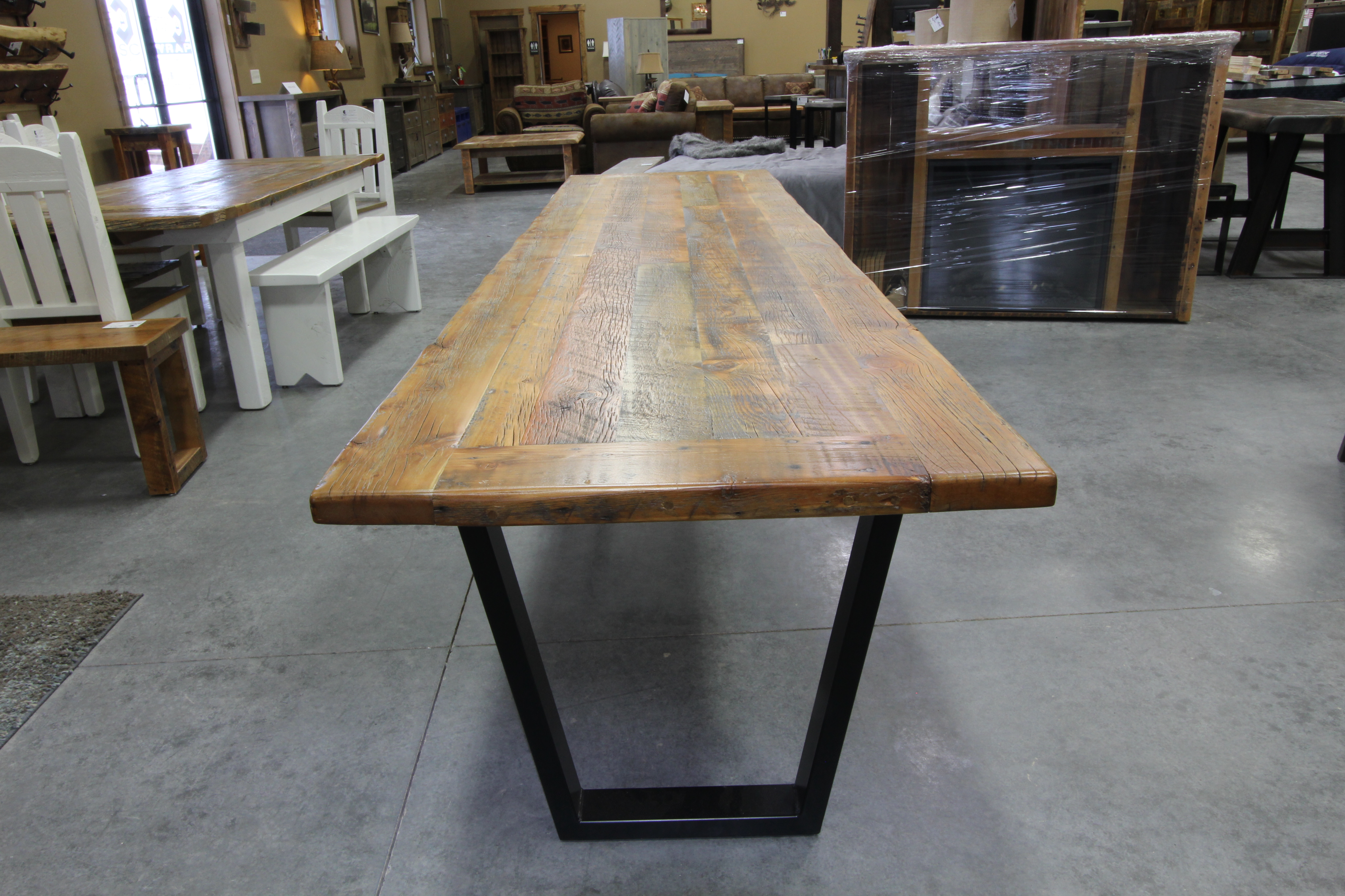 Reclaimed Dining Table With Metal Base Four Corner Furniture Bozeman Mt