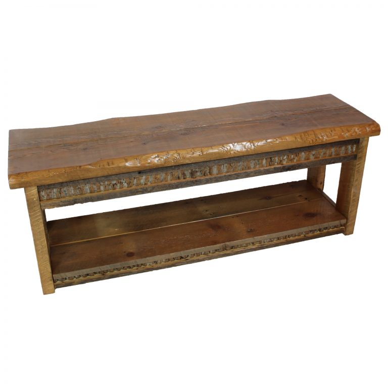 Reclaimed Wood Bench With Bark Inlay Four Corner Furniture Bozeman MT