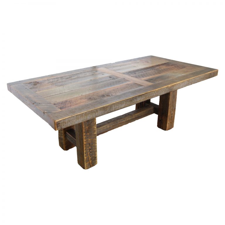 Reclaimed Wood Timber Trestle Table Four Corner Furniture Bozeman MT