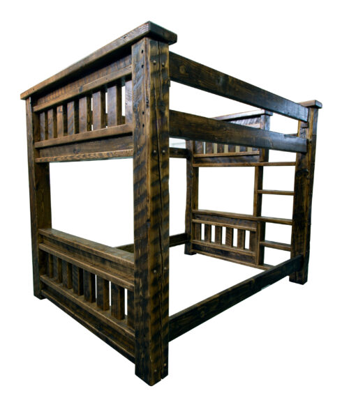 Rustic-wood-mission-bunk-bed-with-built-in-ladder-