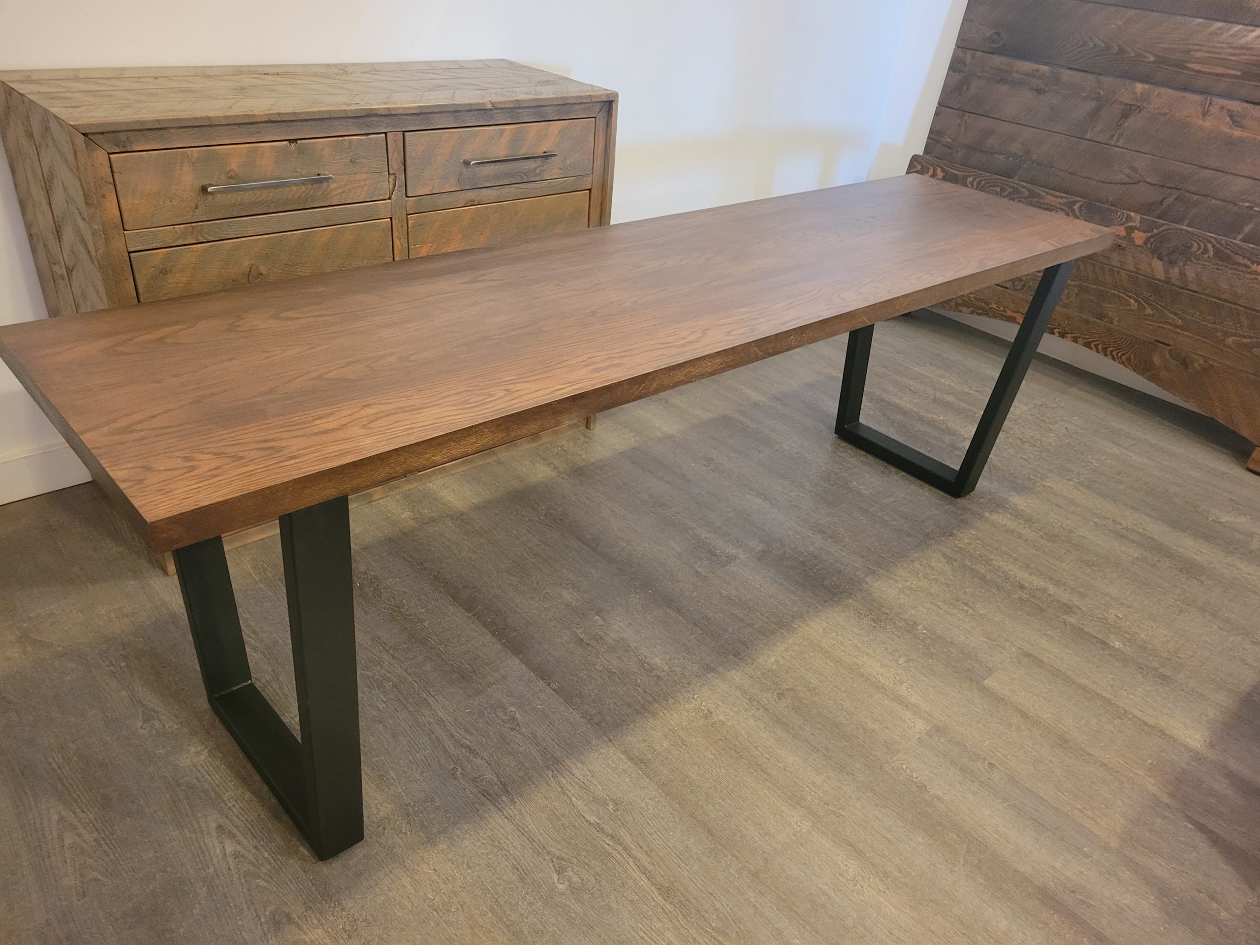 oak desk with metal legs